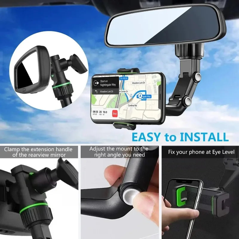 360° Rotatable Rearview Mirror Phone Mount